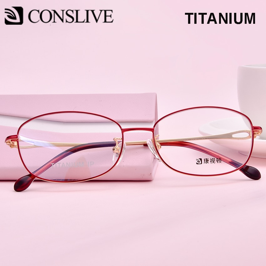 Pure titanium brillestel kvinder rød pink nærsynethed multifokale briller kvinder titanium optiske brillestel  f66021