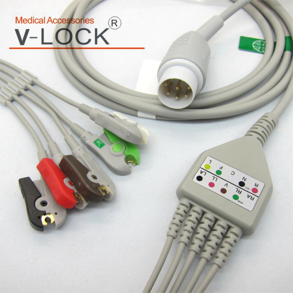 Cable ECG de una sola pieza y cables de plomo 3 cables 5 cables clip de presión para el monitor de paciente desfibrilador HP