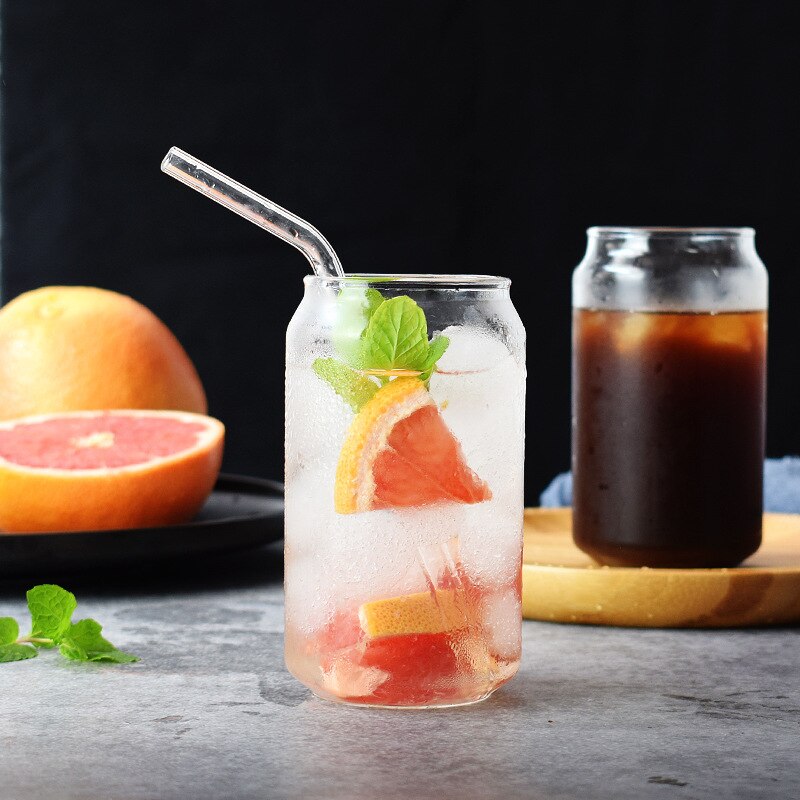 Vaso de cristal con forma de lata , vaso para agua leche zumo, cerveza, 400ml, 550ml y vaso de paja para postre