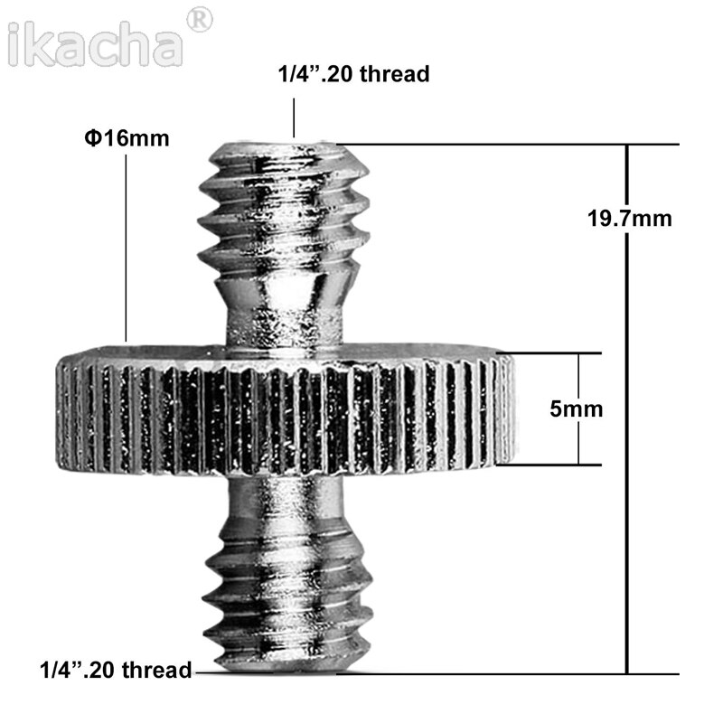 10 stks 1/4 "Man 1/4" Mannelijke Schroefdraad Convert Adapter voor Camera Statief Balhoofd Camera Dubbele Mannelijke schroef Adapter