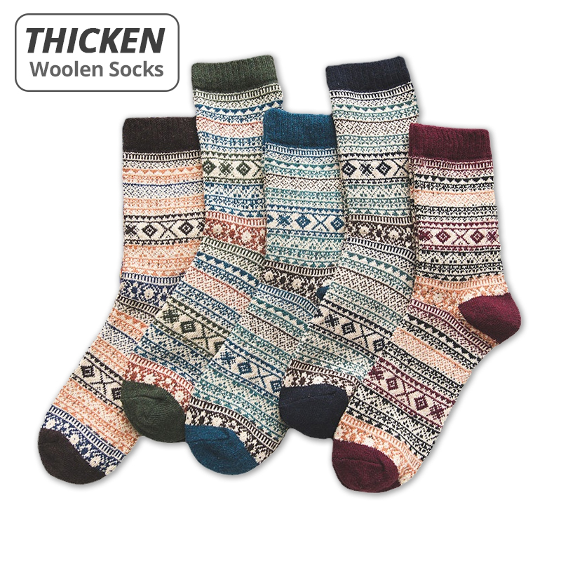 HSS-Meias masculinas de lã de ovelha, grossas e quentes, estilo retrô, moda colorida, botas de neve, inverno, marca, 5 pares: Bege