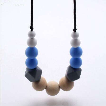 chewable silicone+original wood beads necklace baby teething teether holder toy diy teething necklace for mom no BPA: b