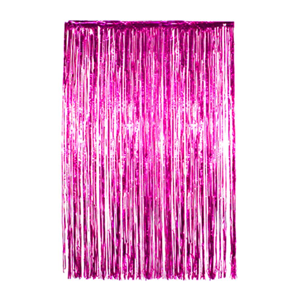 1 x 2m metallisk folie frynser glitrende baggrund bryllupsfest vægdekoration bryllupsfødselsdagsfest baggrund gardiner: Hot pink
