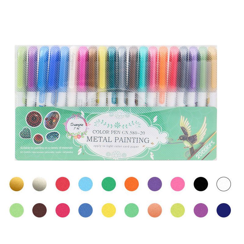 Juego de rotuladores de pintura artística, pluma metálica de 8/12/20 colores para álbum de fotos, papel negro, dibujo hecho a mano, material de arte escolar Crfat: 20 Colors