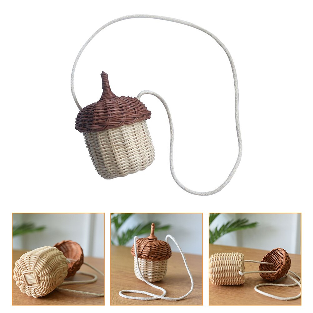 Mini panier en rotin tissé en forme de gland, 1 pièce, panier suspendu croisé (marron clair Beige)