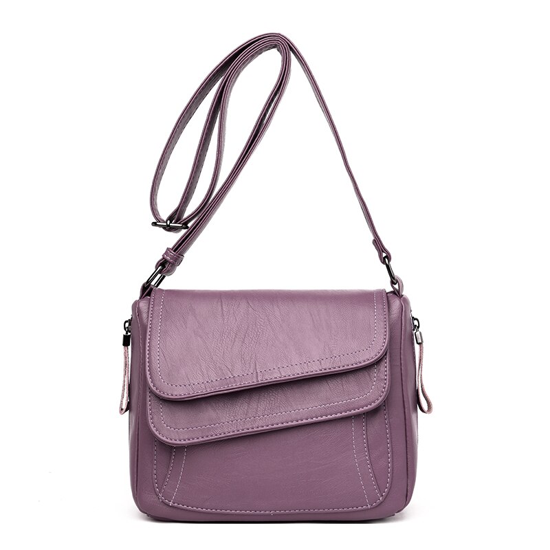 Retro Effen Kleur Pu Lederen Schoudertassen Voor Vrouwen 2021Fashion Casual Laag Luxe Mode Messenger Bags: Purple