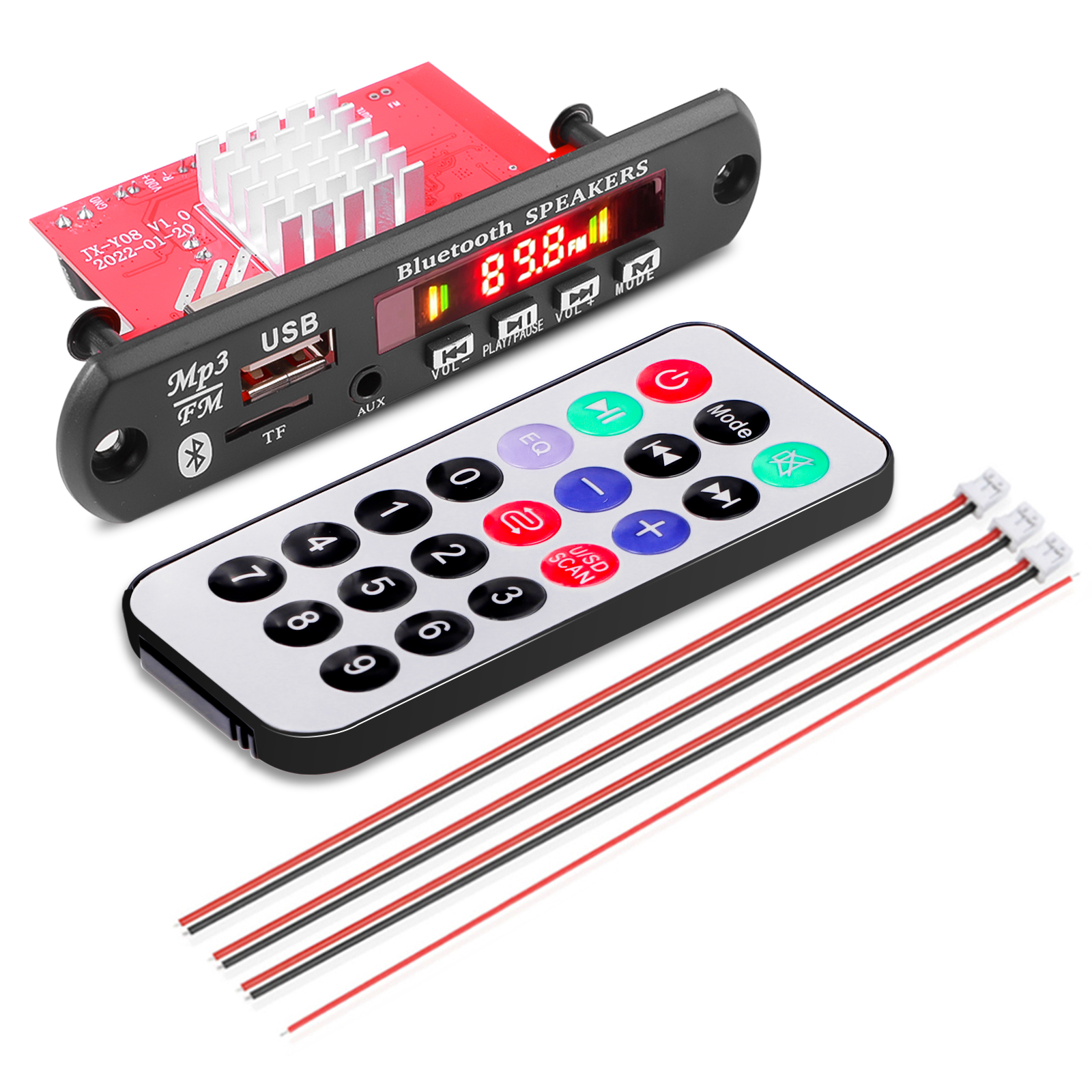 120W 50W Amplificatore Bluetooth 5.0 MP3 WAV Scheda di decodifica DC 12V Wireless Car USB Lettore MP3 Modulo Slot per scheda TF USB FM con telecomando: BIANCO
