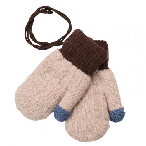 Kids Winter Double Layer Dikke Warm Volledige Vinger Stiksels Gebreide Handschoenen Wanten: Beige