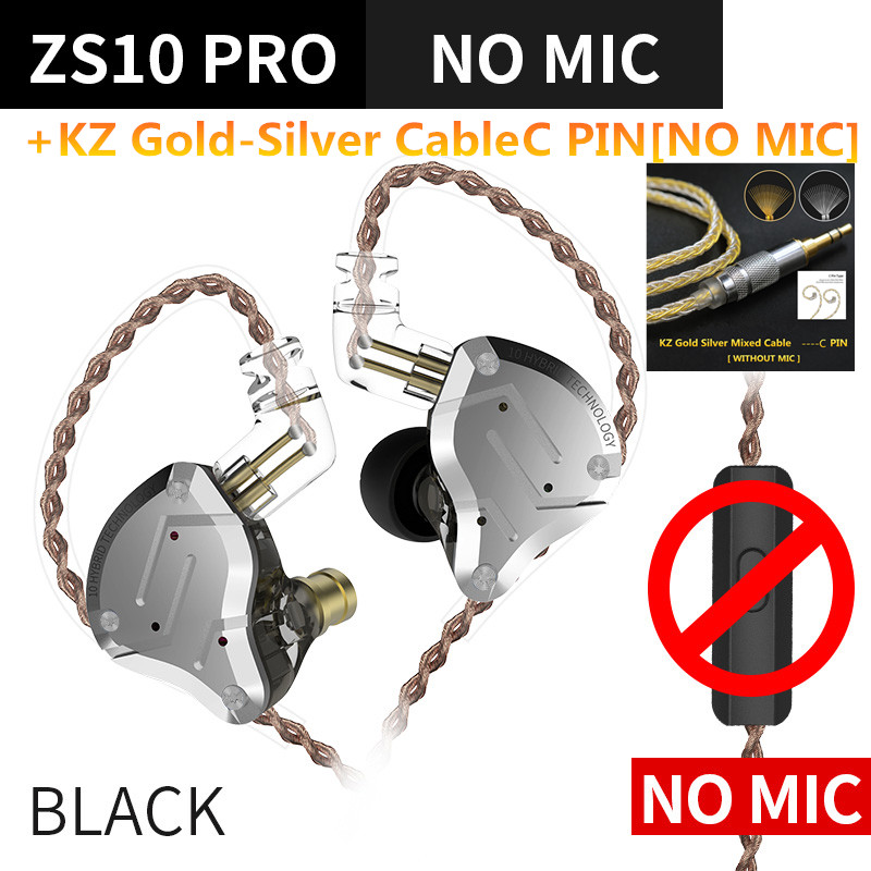 KZ ZS10 Pro 4BA + 1DD Cuffie in metallo ibrido 10 driver HIFI Bass Auricolari In Ear Monitor Sport Auricolari con cancellazione del rumore KZ ZAX ZSX: Argento