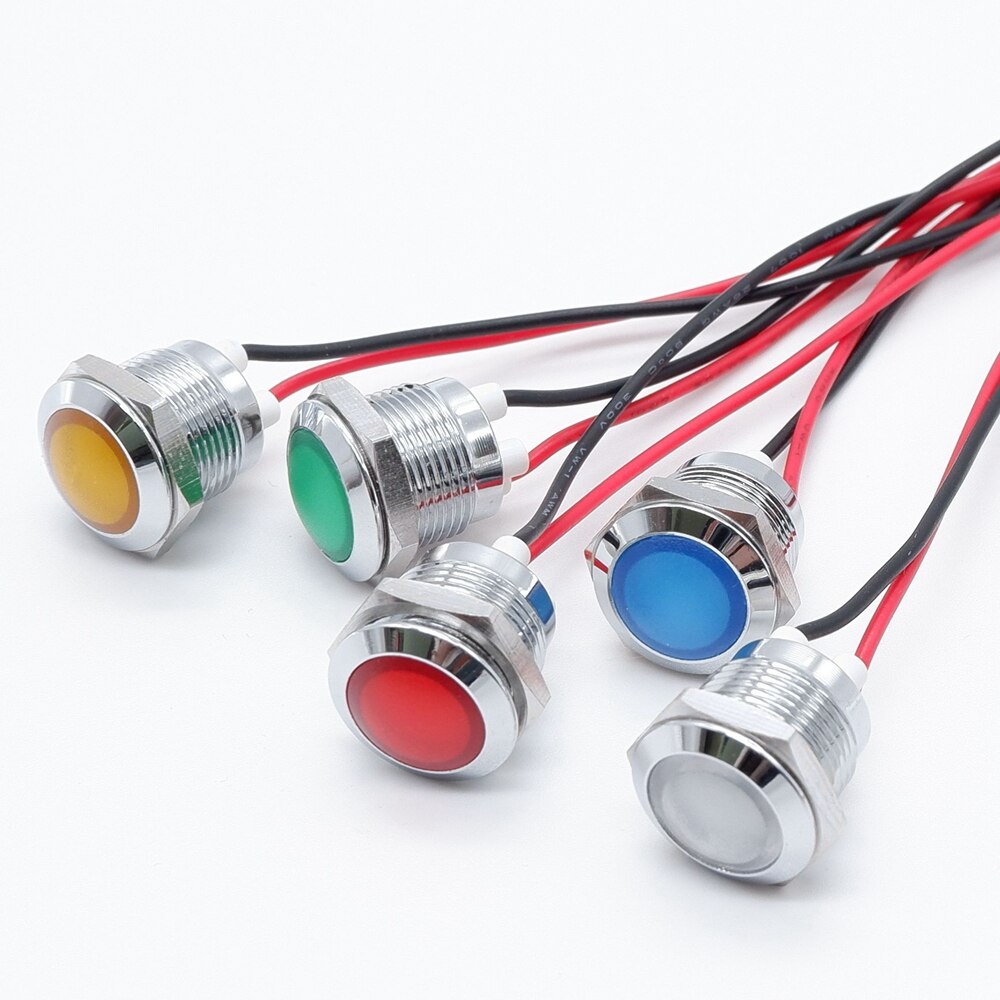 12mm Waterproof LED Metal Warning Indicator Light Pilot Signal Lamp IP66 3V 5V 6V 9V 12V 24V 220v Red Yellow Blue Green White