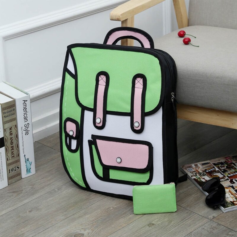 3D Jump Style 2D Drawing From Cartoon Paper Backpack Shoulder Bag Comic Bookbag M68C
