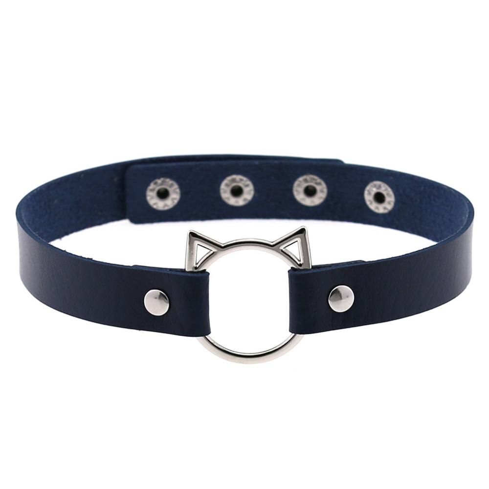 PHYANIC Trendy Woman Gothic Punk PU Chokers Leather Cute Hollow Cat Collar Choker Jewelry Accessories: dark blue