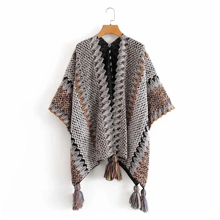 Autumn Overcoat Jackets for Women Casual Winter Clothes Women Vintage Coats Sweater Ethnic Style Cloak Cardigan: GRAY