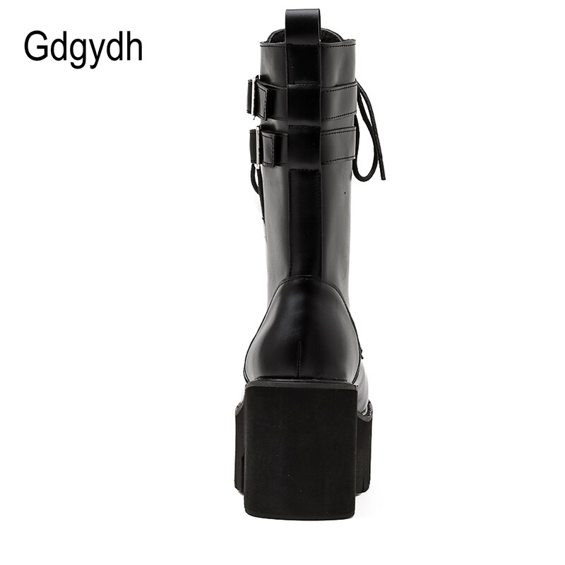 Gdgydh-Botines de motocicleta con plataforma para mujer, calzado Oxford de cuero negro con cordones, estilo gótico, para primavera,
