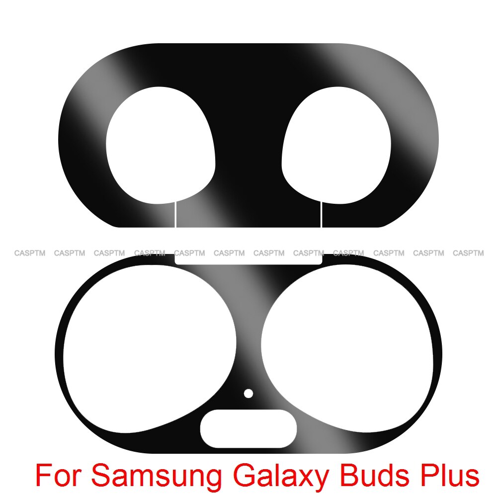 2 in 1 Soft Silicone Protective Case Cover For Samsung Galaxy Buds Plus Metal Colorful Sticker For Samsung Galaxy Buds Plus: Black Sticker