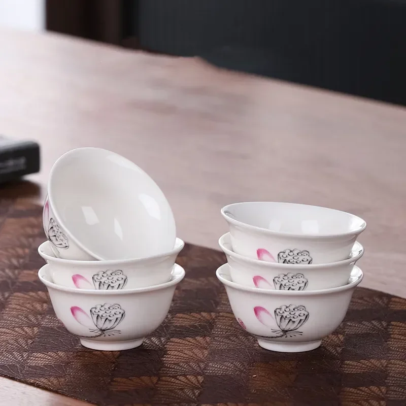 Juego de 6 unidades de taza de té con pintura de paisaje pintada a mano, taza maestra de Boutique hecha a mano, suministros de artículos de té chinos, accesorios para la ceremonia del té: Naranja