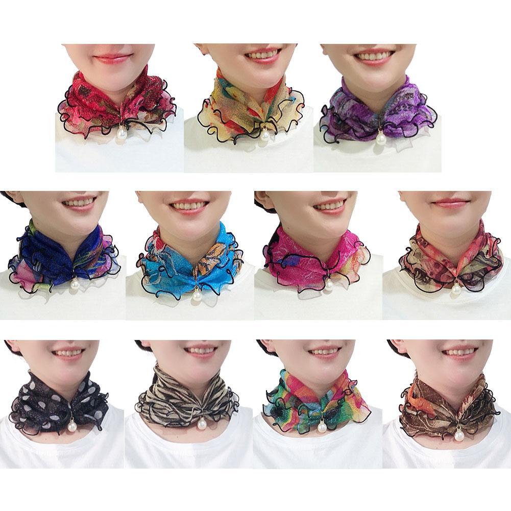 Ruffled Shiny Gold Silk Scarf Pearl Pendant Neck Lady&#39;s Head Jewelry Scarves Hair Accessory Necklace Girl Kerchief A3Z9