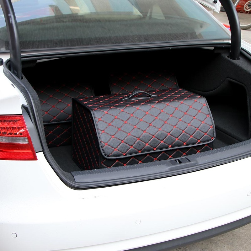 Car Trunk Organizer Box Storage Bag Auto Trash Tool Bag PU Leather Folding Cargo Storage Stowing Tidying Car Accessories