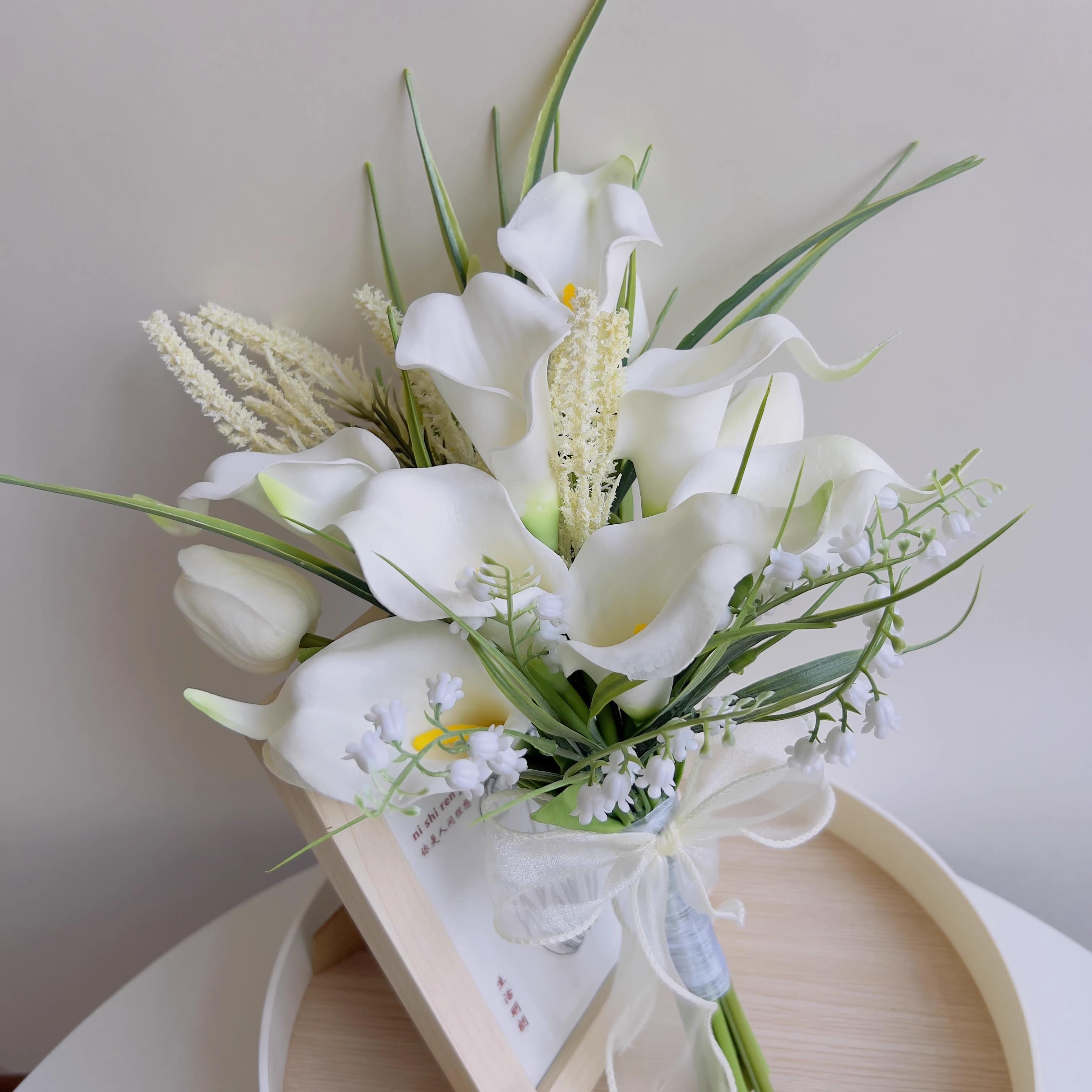 Weiße Calla-Lilien Hochzeitssträuße für sterben Braut, Brautsträuße für Zeremonie, Jubiläum, Hochzeit, Brautparty