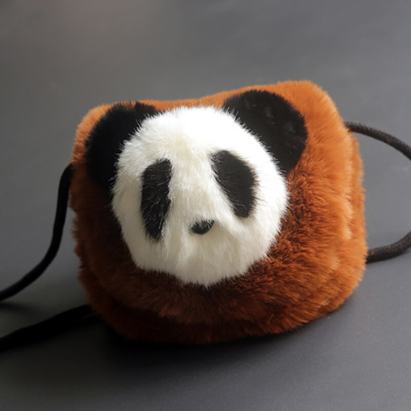 17*17.5 cm Jongens Meisjes Leuke Cartoon Panda Patroon Faux Fur Messenger & Schoudertassen Mode Zachte Kinderen Haak & Loop Handtassen