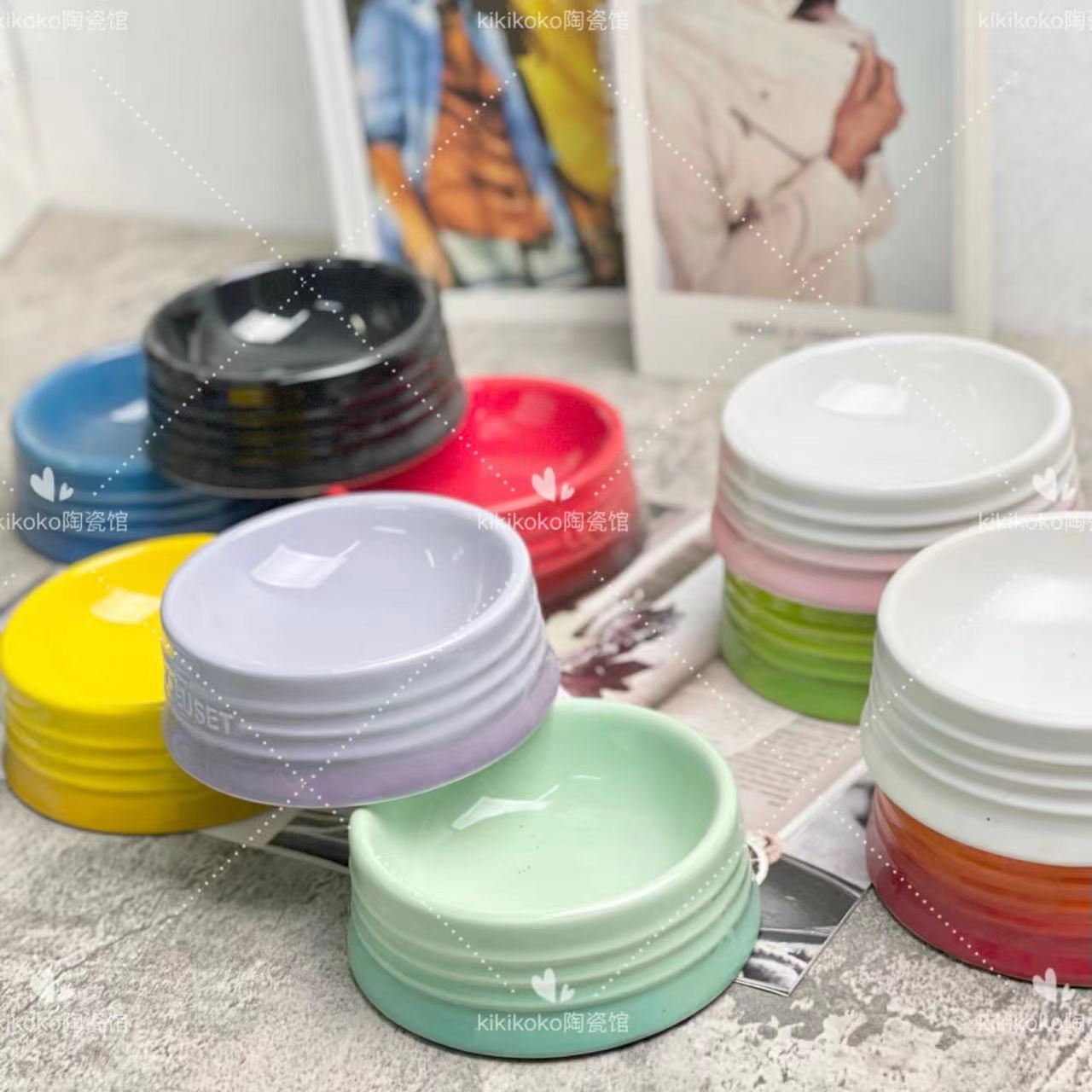 Bol d'eau en céramique française pour chat, Protection des pieds hauts, calibre Cervical, 5 pouces, eau potable, couleur Macaron de haute beauté