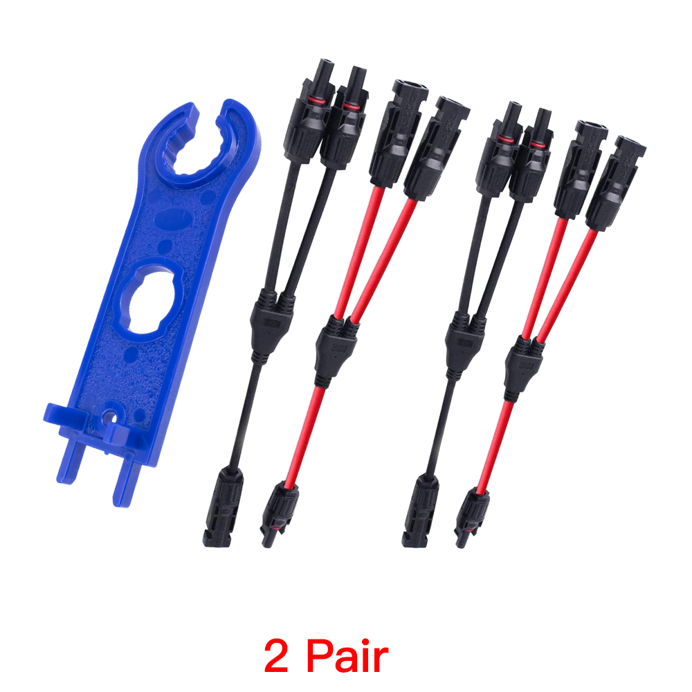1Pairs Solar Connectors 30A Y Branch Parallel Adapter Cable 1 to 2 Solar Panel Connectors Solar Cable Connectors Wire Plug Tool: 2 Pair