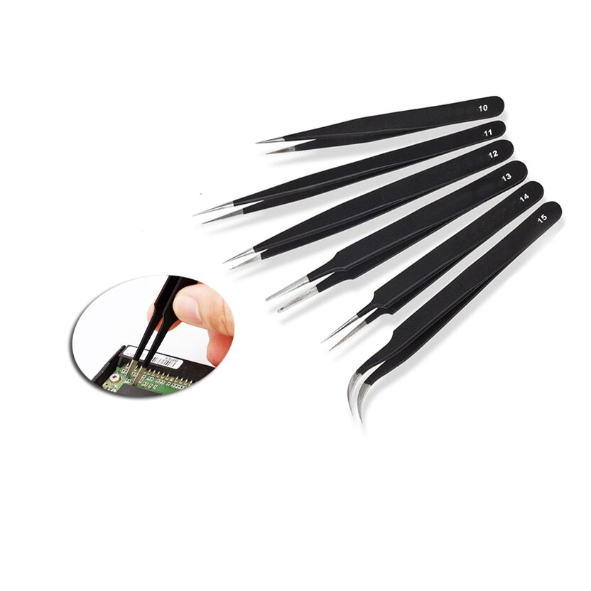 Pincettes antistatiques en acier inoxydable, 6 pièces, Kit d'outils de réparation et d'entretien de haute précision, fabrication de modèles à main