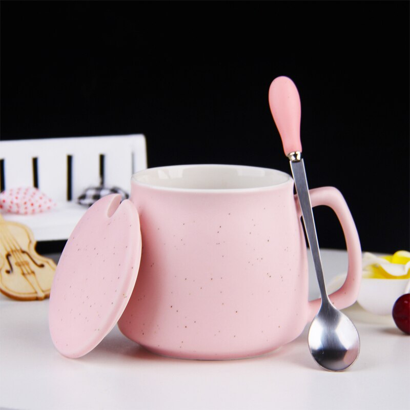 400ml Color Cartoon Ceramics Mug With Spoon Heat Resistant Coffee Milk Tea Mugs Breakfast Cup Drinkware Novelty: pink
