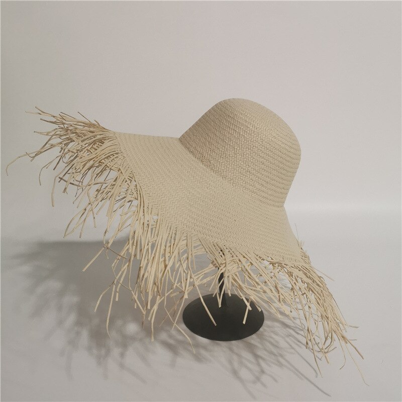 Sombreros de paja de ala grande para mujer, gorros de playa, de verano: Beige