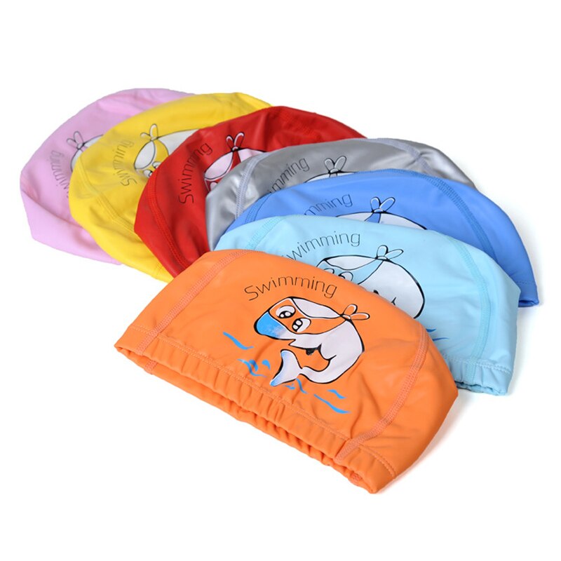 PowerPai Swimming Cap Children Waterproof PU for boys girls Comfortable Dolphine Cat Cartoon Swimming Pool Training Bathing Hood