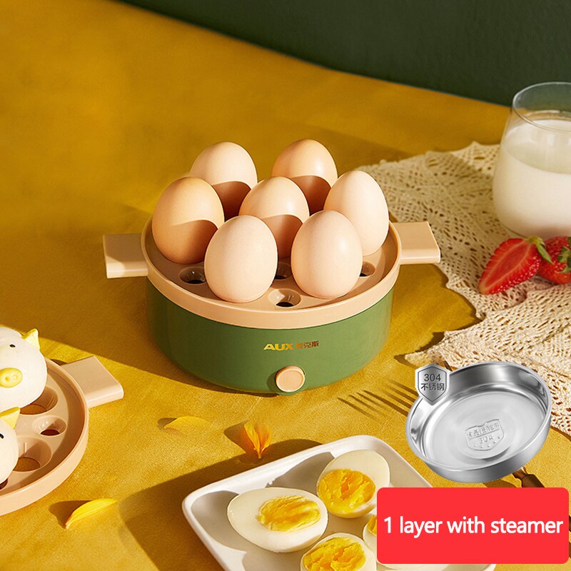 Electric Egg Boiler Steamer Breakfast Machine Automatic Power Off Anti-dry Egg Cooker 7 Eggs Single/Double Layer Multi-cookers: 1 layer with steamer