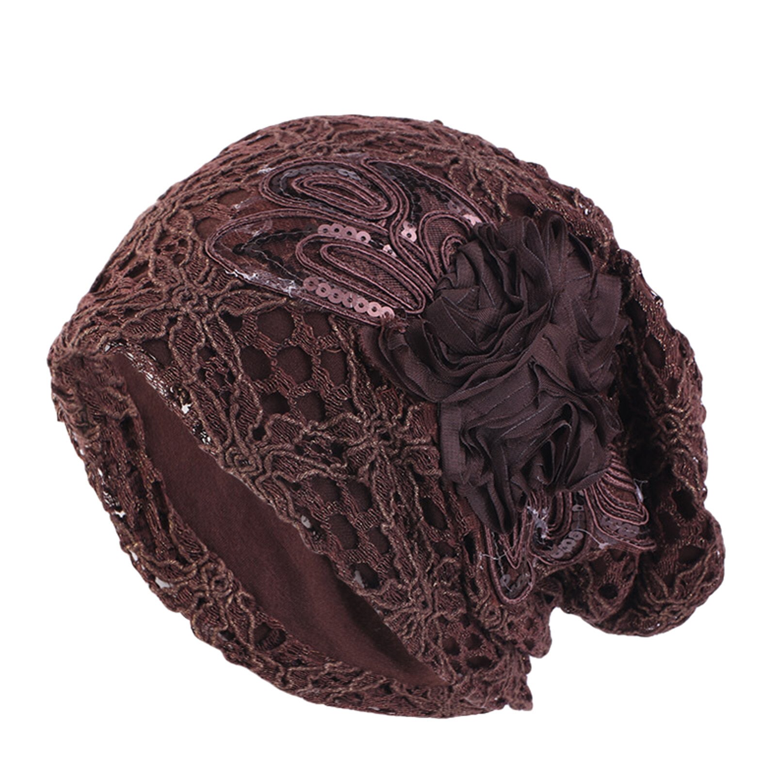 Lady Lace Muslim Ruffle Hat Beanie Scarf Turban Head Wrap Cap Hat Ethnic Style Lace Sequined Large Flower Ear Cap: CO