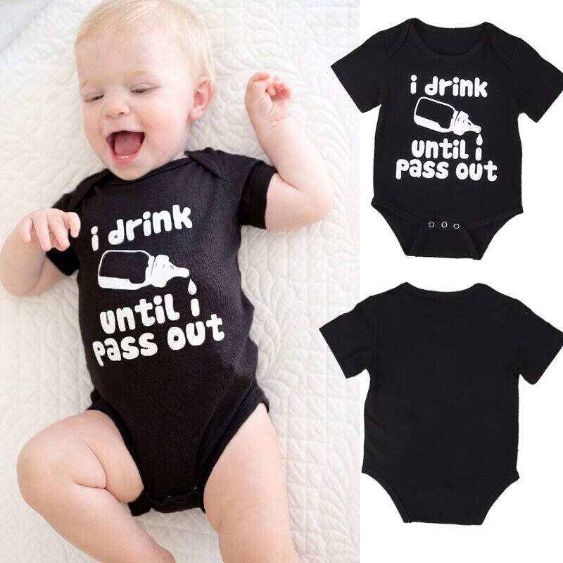 Body d'été mignon bébé fille garçon lettre | Boisson, body manches courtes, combinaison motif bouteille, tenues noires 0-24M