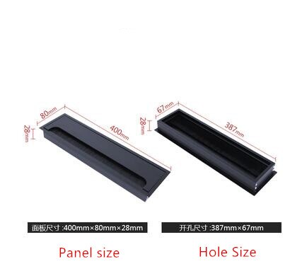 Aluminum alloy rectangular desk cable grommets wire hole cover Cable Outlet Port Surface table cable hole Furniture Hardware: 400X80X28MM