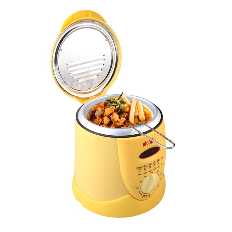Mini elektrisk olie frituregryde ovn røgfri multifunktionel stegepande pommes frites grill kyllingestegt fiskegryde maskine  eu 0.9l: Gul / Uk
