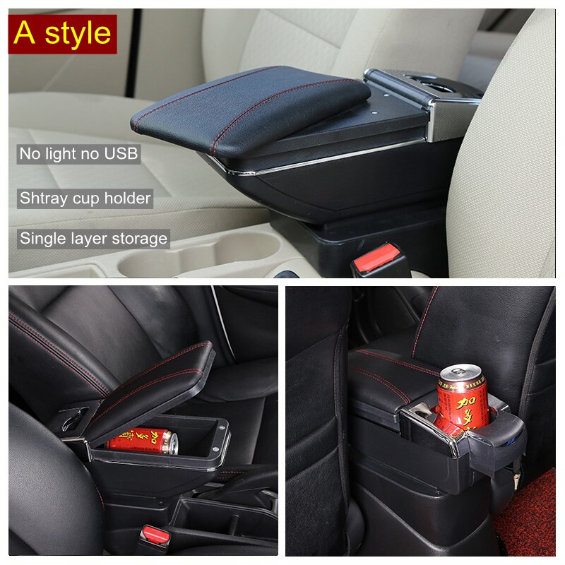 Armrest Box For Toyota Avanza Central Console Storage Retractable Rotatable Ashtray Cup Holder PU Leather USB Accessories: A Styke Black Red