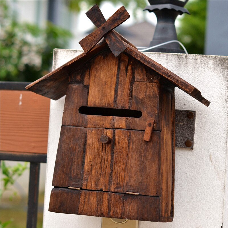 Wall Mounted Outdoor Wooden Mail Box Rainproof Warehouse Apartment Garden Letterbox Rustic Style Messages Post Box Home Decor