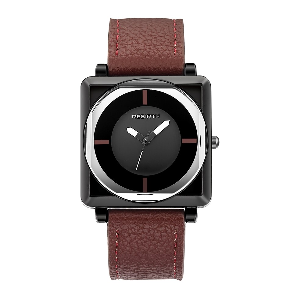 Reloj REBIRTH para mujer, relojes cuadrados de pulsera para mujer de la mejor , relojes de pulsera de cristal de cuero contraído, relojes de pulsera de cuarzo para mujer, reloj relog: Marrón