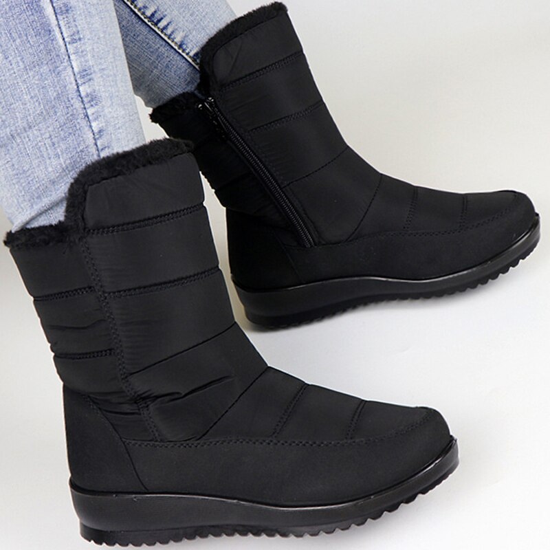 Waterdichte Laarzen Vrouwen Winter Snowboots Warm Pluche Fur Enkellaarsjes Casual Dames Wig Schoenen Voor Vrouwen Zip Bota Feminina