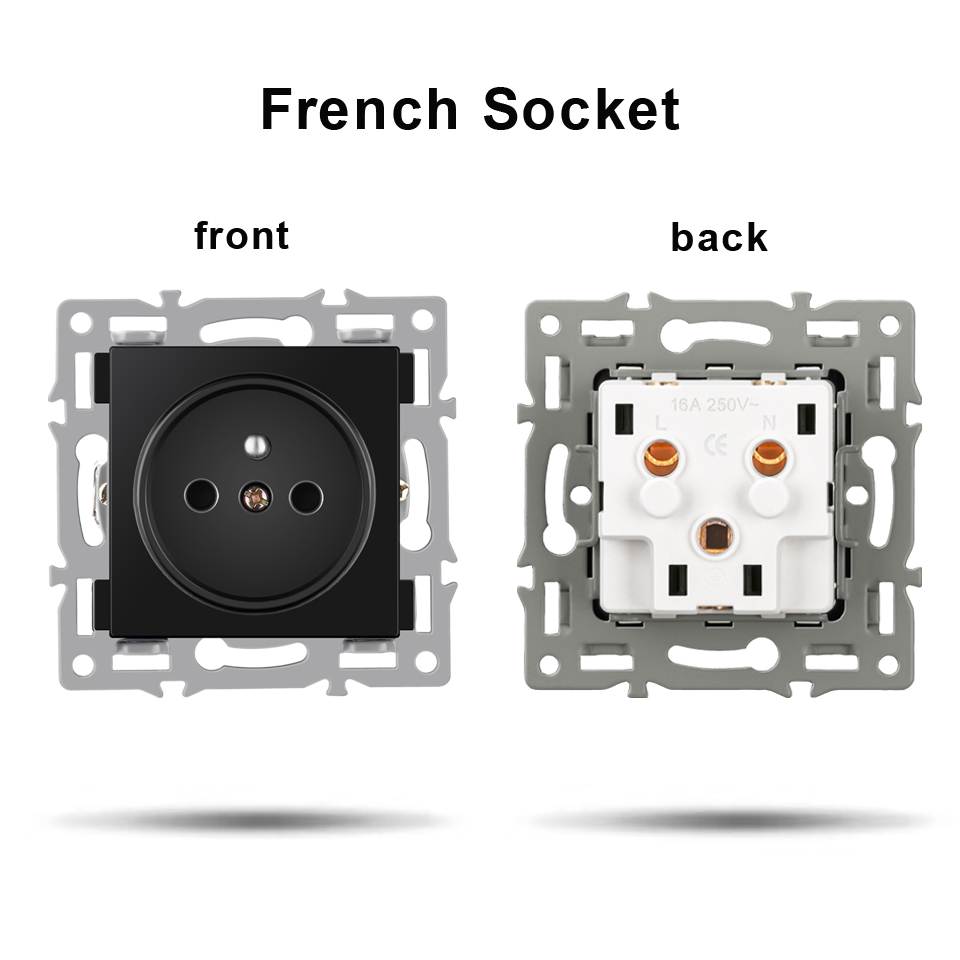 NYWP wall-mounted module diy European standard black tempered crystal glass panel socket LED light switch button function combi