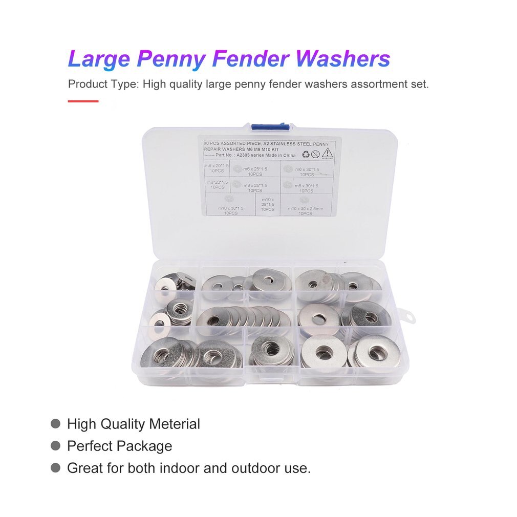 90Stck 304 Edelstahl M6/M8/M10 Große Größe Flache Unterlegscheibe Größehe Metall Dichtung Meson Unterlegscheiben mit Kunststoff Kasten