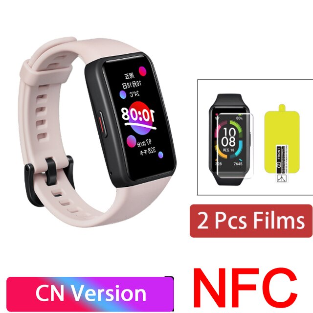 Honor Band 6 Smartwatch 1.47 "Amoled Display 14 Dagen Batterij Bloed Zuurstof Hartslagmeter Smart Horloge Bluetooth Slaap: NFC Pink add film
