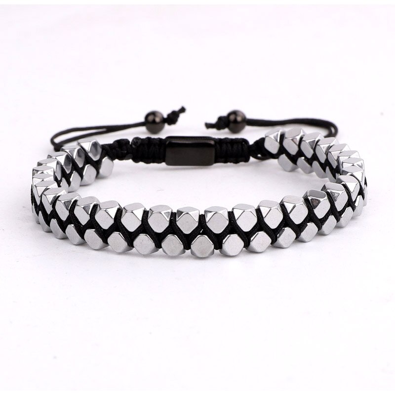 Mannen Armband Bead Hematiet Handcraft Mannen Vrouwen Sieraden Macrame Armband: Silver