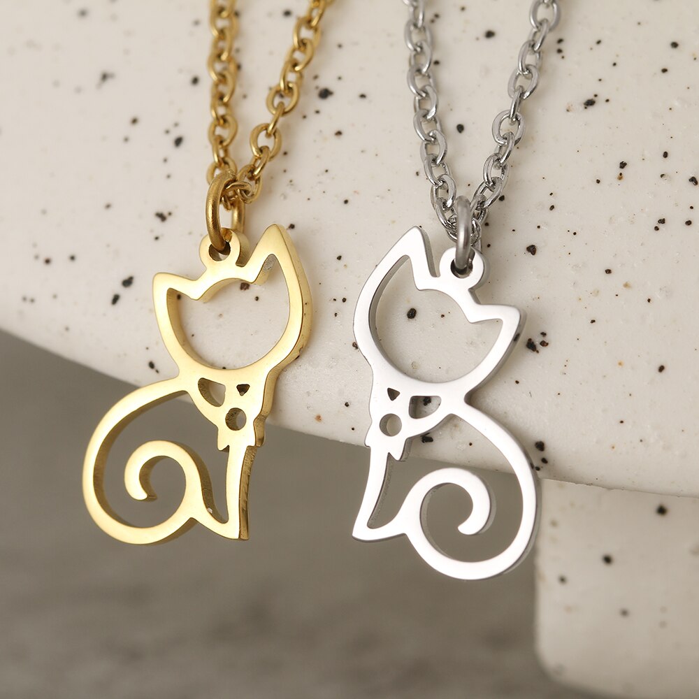 Edelstahl Halsketten Linie Karikatur Katze Anhänger Kette Halsband Schmuck Halskette Für Frauen Schmuck Party Freund
