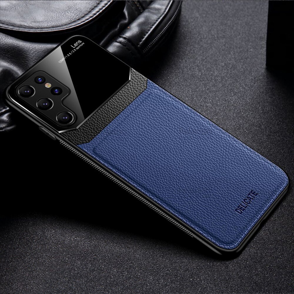 For Samsung Galaxy S22 Ultra Case Leather Plexiglass Protection Cover For Samsung22 Plus S 22 5G Silicone Frame Bumper Fundas: S22 Ultra / Blue 4
