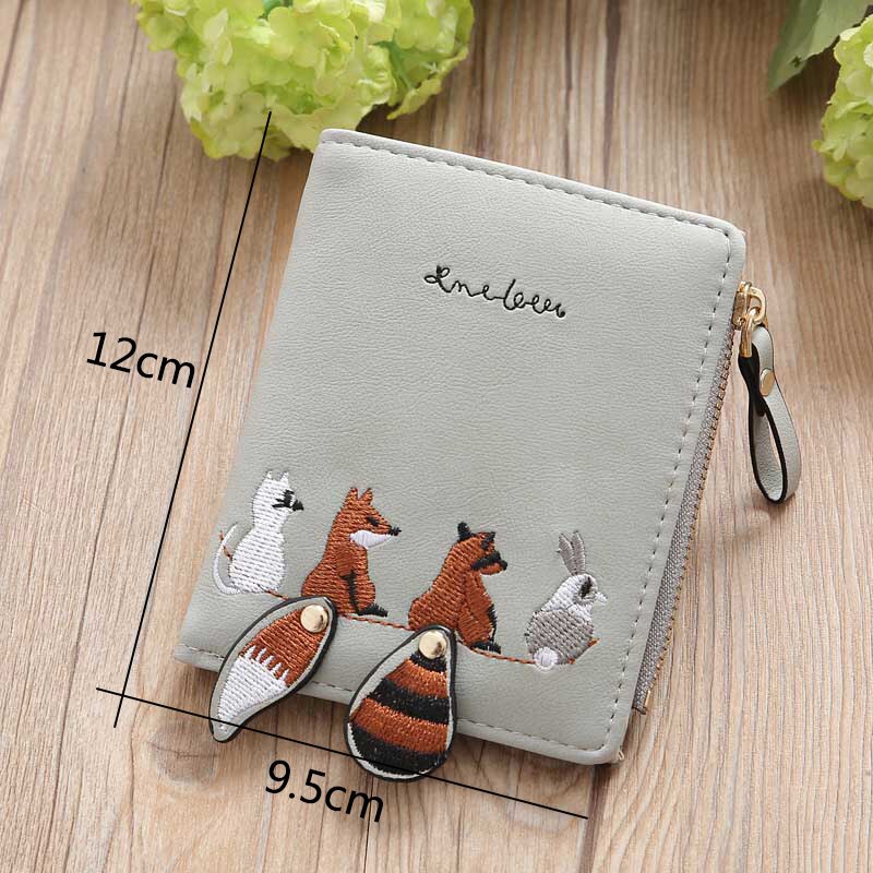 1pc damen-geldbörsen mit niedlichen Karikatur-tieren, kurze leder-geldbörse, kleines münzfach, reißverschluss, kartenhalter für mädchen