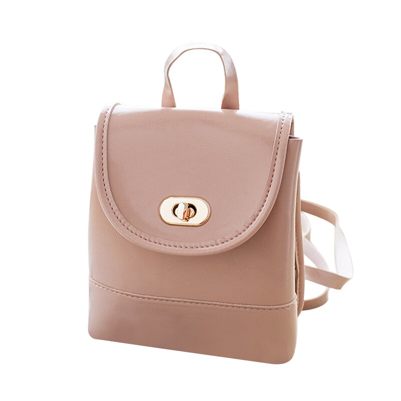 Casual Mini Women Backpack PU Leather Oil Skin Mini Bucket Bag for Travel Students School Bag Ladies Laptop Woman: Pink