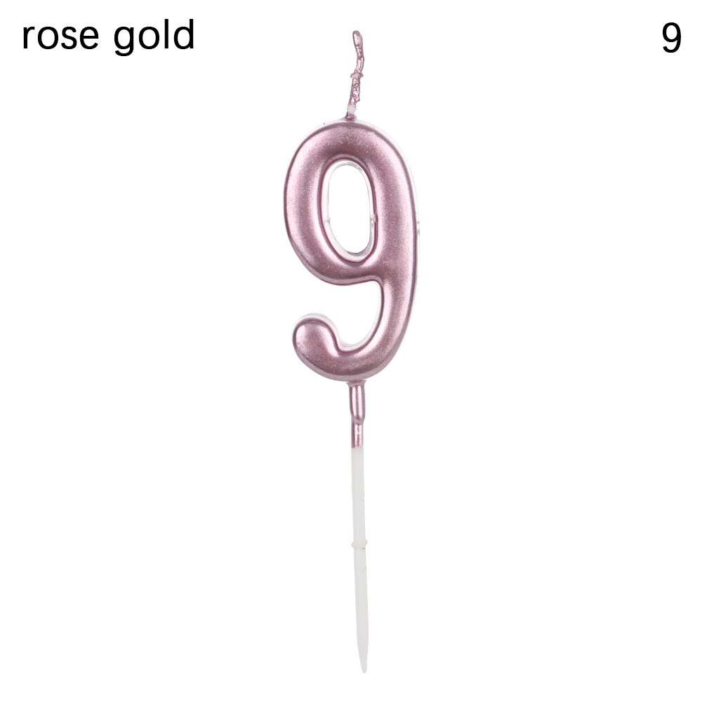 Rose Gold Happy Birthday Number Cake Candles 0 1 2 3 4 5 6 7 8 9 Cake Topper Kids Girls Boys Bar Baby Party Supplies Decoration: Rose Gold 9