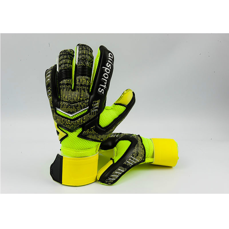 freundlicher Männer Professionelle FußBall Torwart Handschuhe 4mm Latex Mit Finger Schutz freundlicher Erwachsene FußBall Torwart Handschuhe Schutz: Grün / XS
