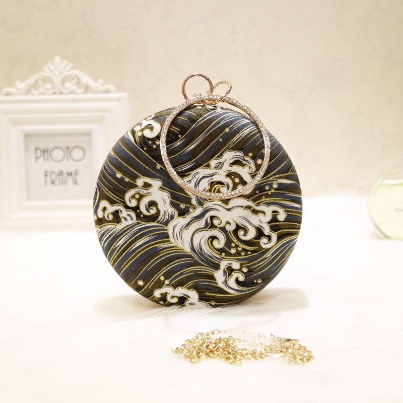 Borsa da sera rotonda retrò da donna anelli di moda blu pochette con diamanti borsa da donna con ricamo borse da festa di nozze: as picture 2